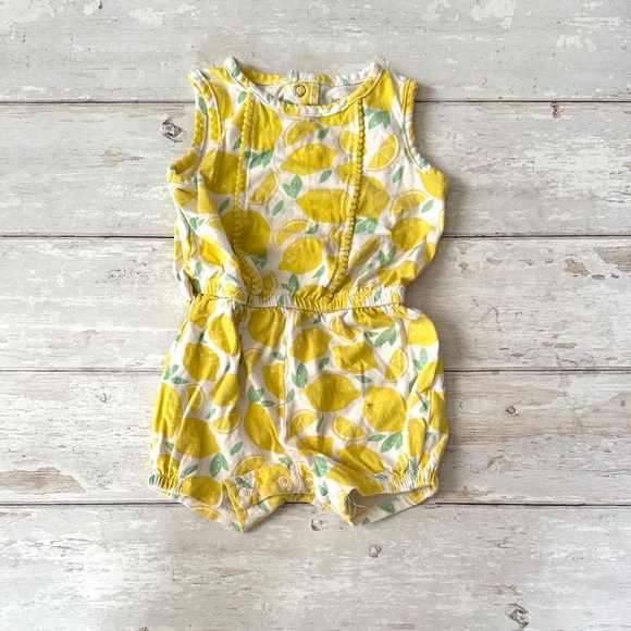 Carters 12m Baby Girl Summer Romper Lemon Print One Piece Outfit Yellow White - Picture 1 of 2